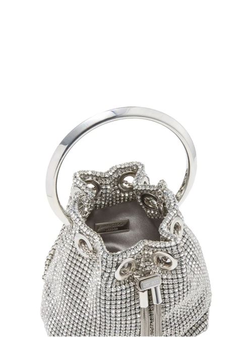 Micro Bon BonBorsa in mesh con cristalli color argento e manico in metallo Jimmy Choo | MICROBONBONBXWSILVER